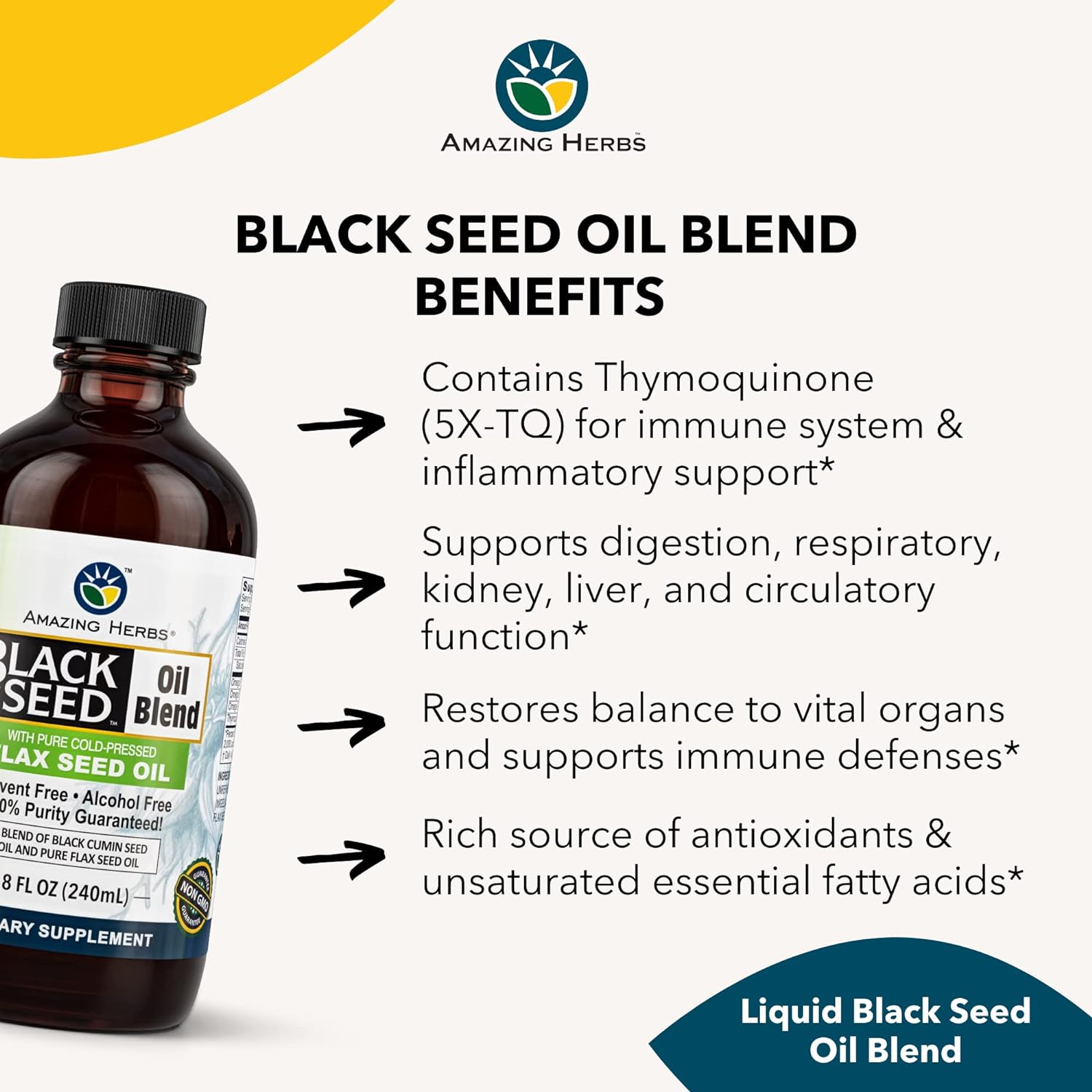 Amazing Herbs Cold-Pressed Black Seed and Flax Seed Oil Blend - Gluten