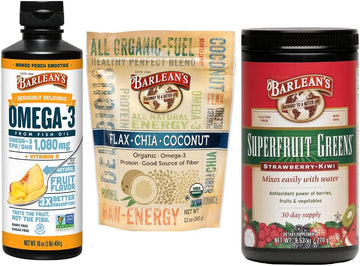 Barlean's Smoothie Making Superstars - Mango Peach Fish Oil, Superfruit Greens Powder & Raw Energy Powder