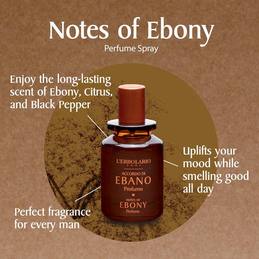 L'Erbolario Notes Of Ebony - Notes Of Grapefruit, Black Pepper And Elemi - Woody Fragrance For Men - Vigorous And Irresistable - Long Lasting Wear - Cruelty Free - 1.7 Oz Edp Spray