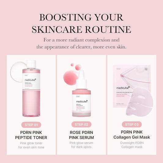 Medicube Rose Pdrn Pink Trio Set : Medicube Pdrn Pink Peptide Serum & Toner & Jelly Gel Mask (1 Count (Pack Of 4))