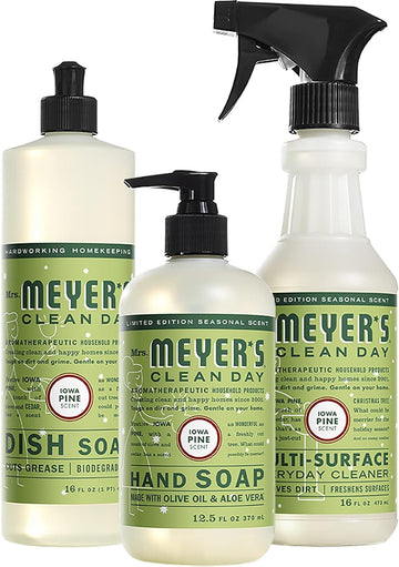 Mrs. Meyer's Kitchen Set, Dish Soap, Hand Soap, and Multi-Surface Cleaner, 3 CT (Iowa Pine)