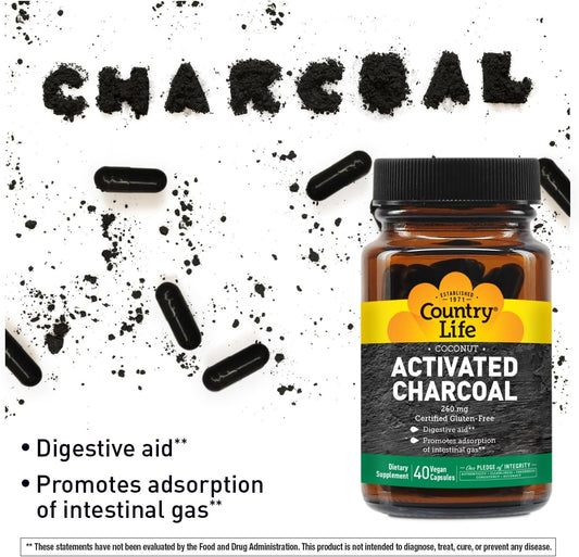 Country Life Activated Organic Coconut Charcoal Capsules, 260Mg – Natural Charcoal Supplement For Gas And Bloating Relief, Gluten-Free, 180 Vegan Capsules