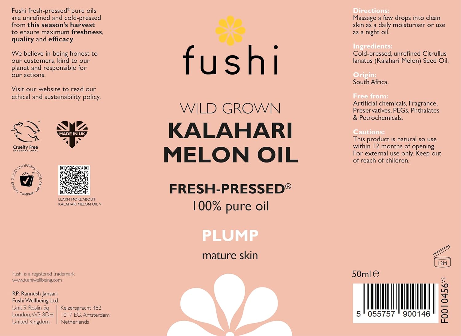 Fushi Kalahari Melon Seed Oil, Fresh-Pressed, Rich In Vitamin E, 70% Linoleic Acid , Best For Wrinkles, Elasticity & Skin Repair , Antioxidant & Non-Comodogenic , Vegan & Made In The Uk