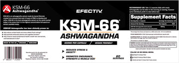Efectiv Ksm-66 Ashwagandha Capsules With 5% Withanolides - 600Mg Stress Relief & Anxiety Supplement - Non-Gmo & Uk Made - Supports Muscle Recovery & Cognitive Function - 60 Capsules