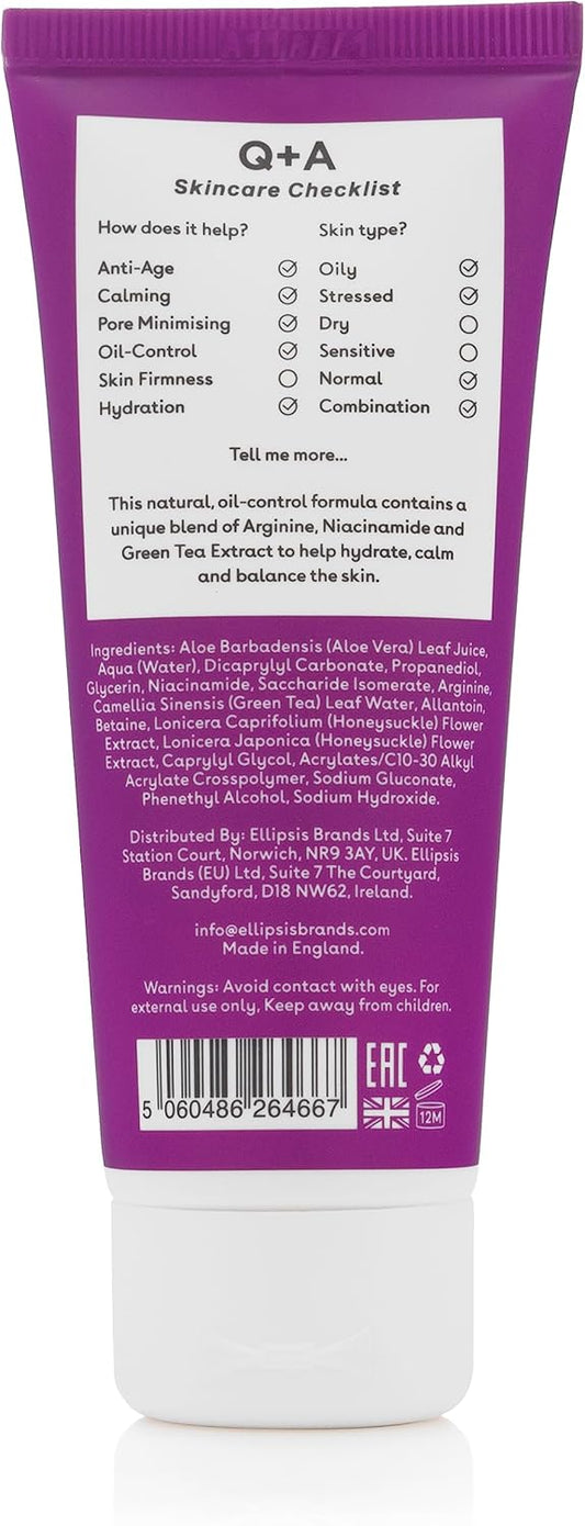 Q+A Amino Acid Oil-Free Moisturiser With L-Arginine, Glycerin, And Niacinamide - Hydrates, Rebalances, And Promotes Clearer Complexion - Lightweight Formula For Healthy Skin Glow (75Ml)