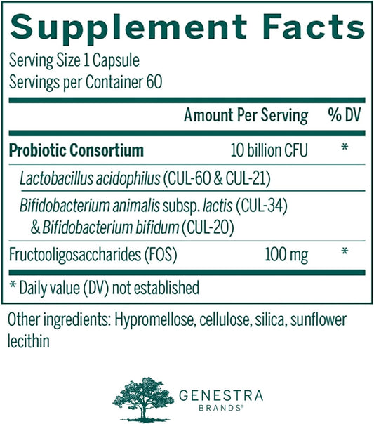 Genestra Brands - HMF Forte Probiotic Supplement - Four Strains of Probiotics to Promote GI Health - 60 Capsules