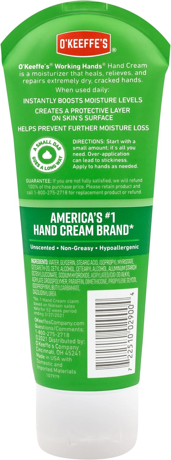 O'Keeffe's Working Hands Hand Cream, Relieves and Repairs Extremely Dry Hands, 3 oz Tube, (Pack of 5) : Beauty & Personal Care