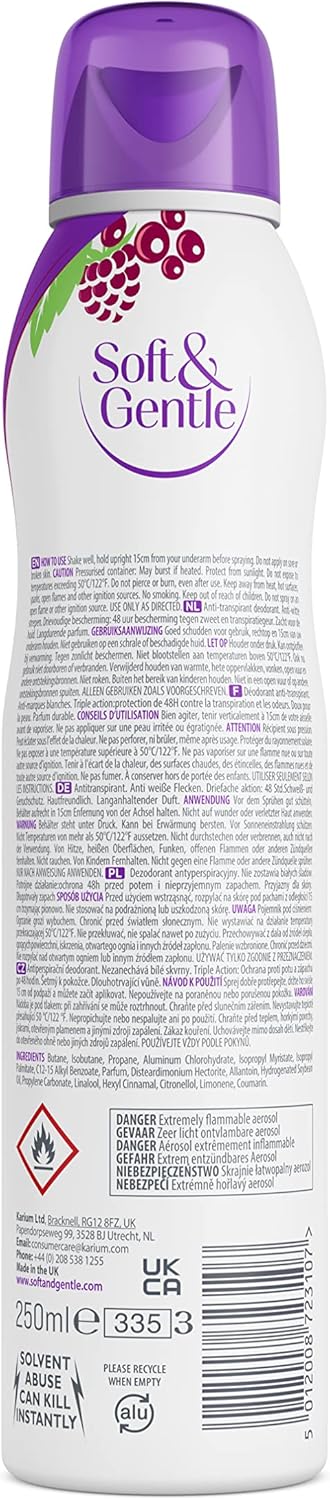 Soft & Gentle Berry Bliss Anti-Perspirant Deodorant Spray 250ml : Amazon.co.uk: Beauty