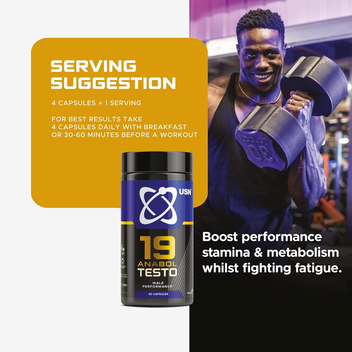 USN 19 Anabol Testosterone Support for Men – 90 Capsules – 3000mg Korean Ginseng, 1800mg D-Aspartic Acid, 600mg Tribulus Terrestris – Natural Testosterone Supplement for Energy, Muscle & Vitality : Amazon.co.uk: Health & Personal Care