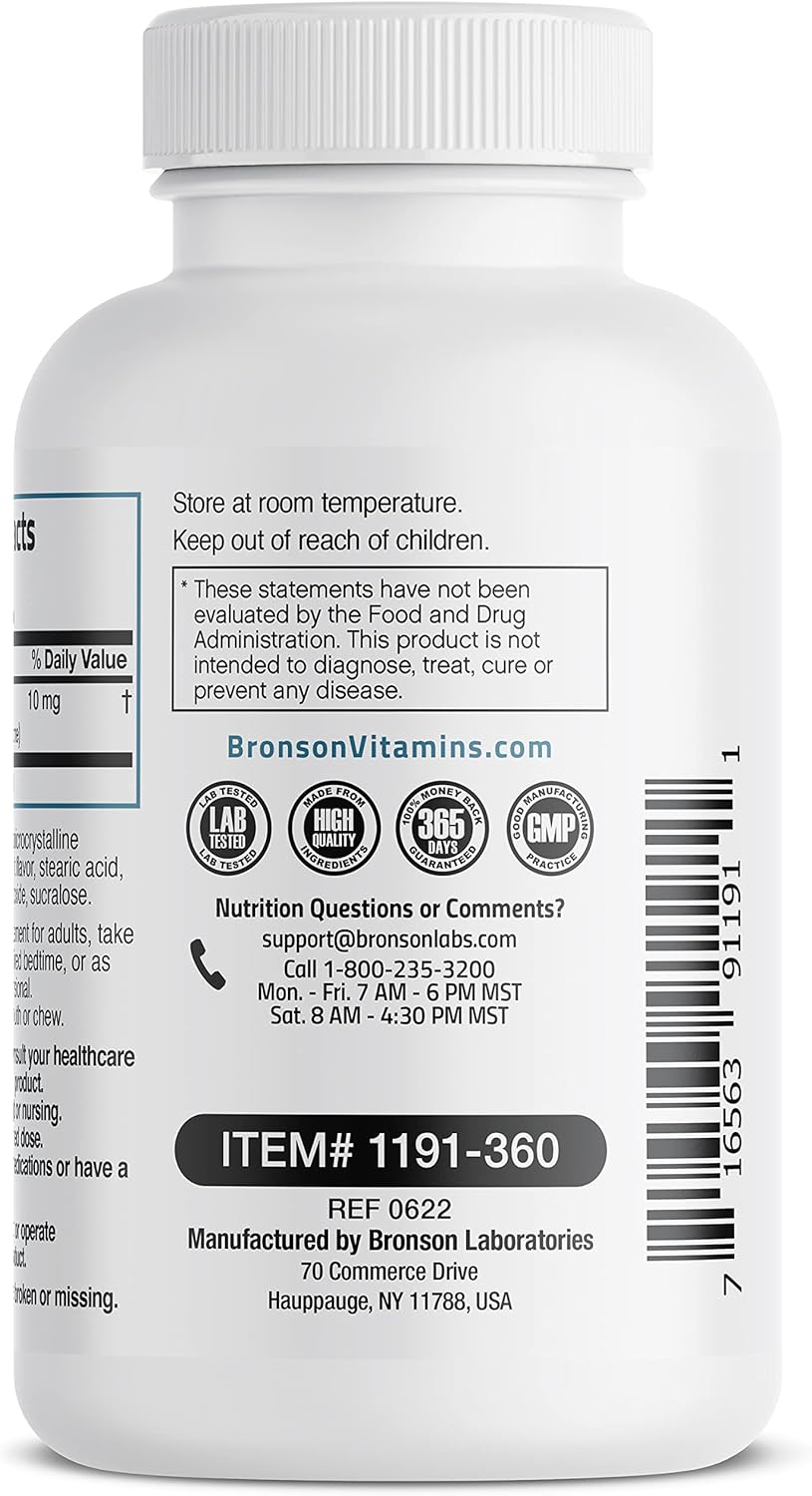 Bronson Melatonin 10 MG Fast Dissolve Peppermint Tablets, Promotes Relaxation, 360 Chewable Vegetarian Lozenges : Health & Household