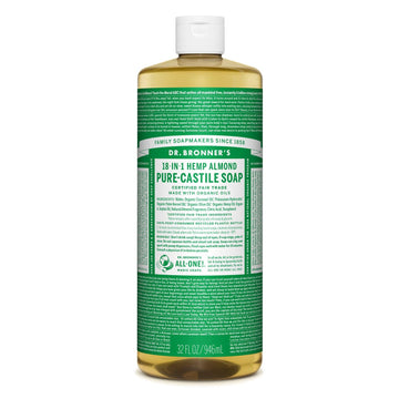 Dr. Bronner's - Pure-Castile Liquid Soap (Almond, 32 ounce) - Made with Organic Oils, 18-in-1 Uses: Face, Body, Hair, Laundry, Pets and Dishes, Concentrated, Vegan, Non-GMO