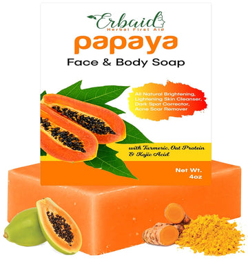 Papaya Soap Face & Body Wash – Skin Brightening Papaya Soap Bar For Dark Spots – Reduce Acne, Cleanse Scars, & Even Tone – With Turmeric, Kojic Acid & Essential Oils – For All Types