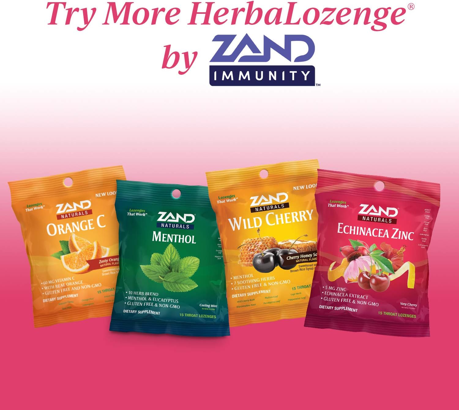 Zand HerbaLozenge Cherry Echinacea Zinc | Throat Lozenges | No Corn Syrup, No Cane Sugar, No Colors | 15 Lozenge, 3 Bags : Health & Household