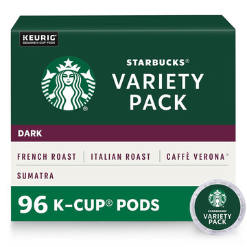 Starbucks K-Cup Coffee Pods—Dark Roast Coffee—Variety Pack—100% Arabica—1 Box (96 Pods)