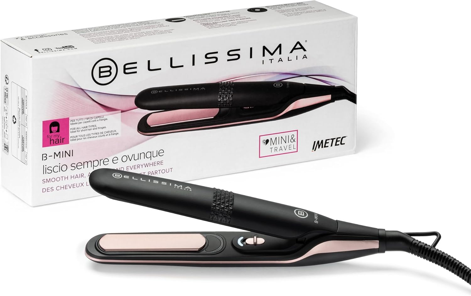 Bellissima Mini Hair Straightener For Bag And Travel Straightener For Straight Hair Anytime, Anywhere, Compact, Lightweight, Ceramic Coating, Temperature 200°C, Automatic Multiple Voltage, Beauty Bag
