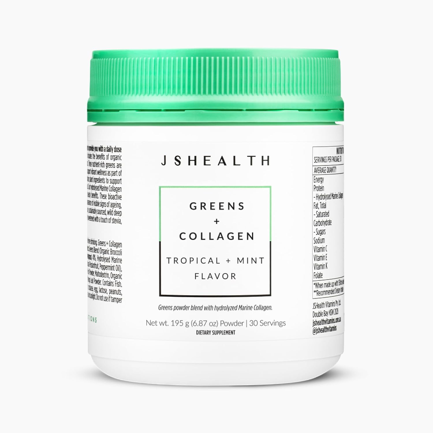 Jshealth Super Greens Powder - Greens & Collagen Powder - Superfood Powder With Marine Collagen Peptides, Vitamins & Veggies, 30 Servings