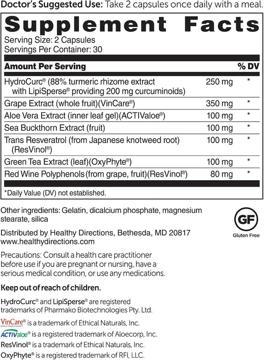 Dr. Whitaker'S Triveratrol Gold – Healthy Aging Supplement With Resveratrol & Extracts Of Aloe Vera, Green Tea, And Turmeric – Provides Antioxidant & Cardiovascular Support (60 Capsules)