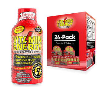 (24 Pack) Vitaminenergy™ Keto Energy Shot, Focus+, Zero Sugar Energy Shot Vitamin Drink, Energy Lasts Up To 7+ Hours, Packed With Bcaas & Coq10, Keto-Friendly, 0 Sugar, Focus+, Each 1.93 Fl Oz