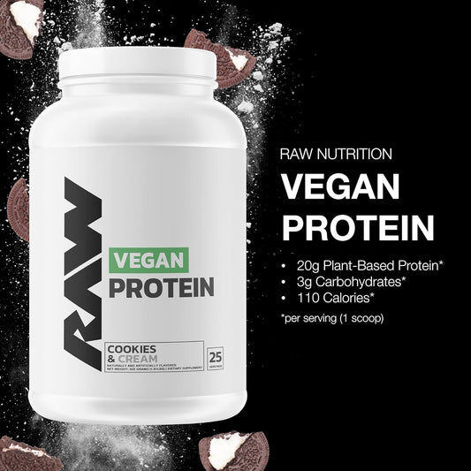 Raw Vegan Protein Powder, Cookies N Cream - 20G Of Plant-Based Protein Powder & Fortified With Vitamins For Muscle Growth & Recovery - Low-Fat, Low Carb, Naturally Flavored & Sweetened - 25 Servings