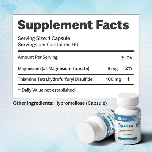 Thiamax Vitamin B1 (Thiamine Ttfd) Capsules, No Fillers Or Flow Agents, 100Mg, 60 Count