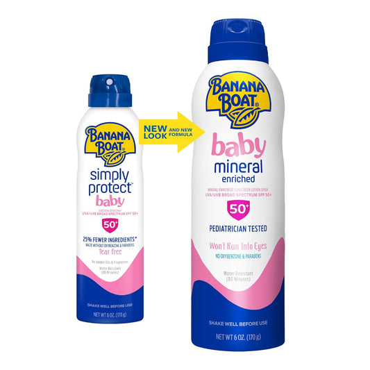 Banana Boat Baby Mineral Enriched, Won'T Run Into Eyes, Reef Friendly, Broad Spectrum Sunscreen Spray, Spf 50, 6Oz. - Twin Pack,6 Ounce (Pack Of 2)