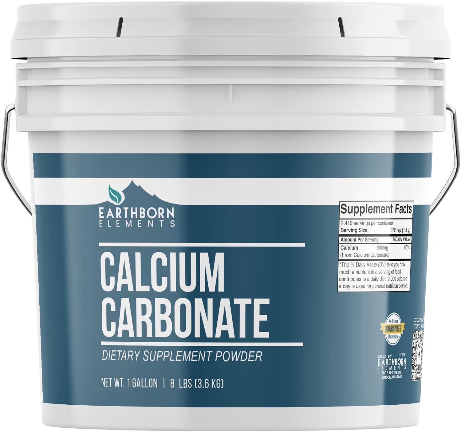 Earthborn Elements Calcium Carbonate Powder (1 Gallon), Natural Antacid, Limestone Powder, Resealable Bucket