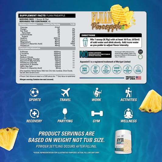 Ehp Labs Hydreau Electrolytes Powder No Sugar - Hydration Powder For Endurance & Energy - Electrolyte Powder For Men & Women - Sugar Free Electrolytes - Raspberry Refresh (40 Serves)