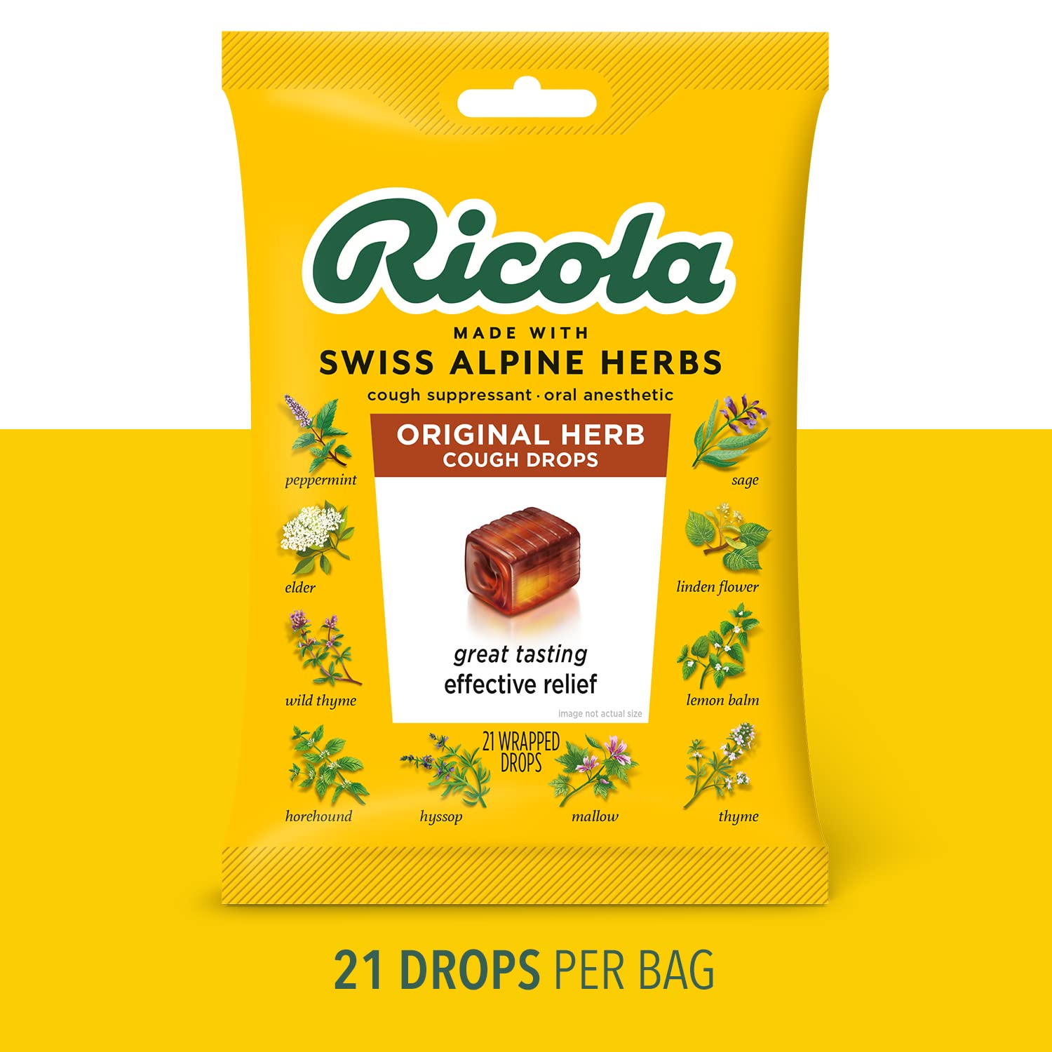 Ricola Original Herbs Cough Suppressant Drops, 21ct Bag