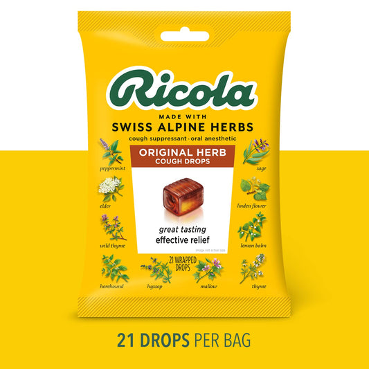 Ricola Original Herbs Cough Suppressant Drops, 21ct Bag