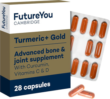 Turmeric+ Gold Supplement – 28 Turmeric Capsules High Strength – Curcumin Capsule Patented Meriva Formulation With Vitamins C & D – Tablets For Bones, Joints & Muscles By Futureyou Cambridge