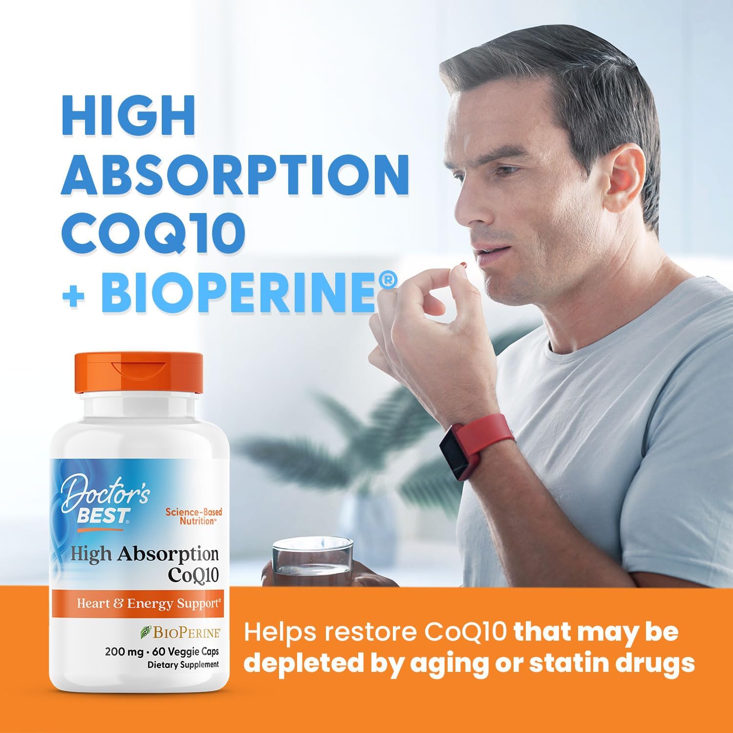 Doctor'S Best High Absorption Coq10, Heart & Energy Support, Usp Verified, Naturally Fermented Coq10, Non-Gmo Gluten Free, Soy Free, Vegan 180 Veggie Caps