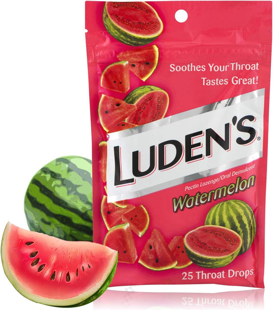 Luden's Watermelon Cough Throat Drops, Pectin Lozenge/Oral Demulcent, 25-Count Per Pack (3-Packs Total)