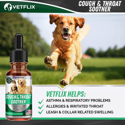 Kennel Cough, Allergy Relief & Natural Respiratory Support - Throat Soother Supplement for Dogs and Cats - Made in USA - Mullen Leaf & Elderberry Blend - Easy Add to Food - 2 Fl.Oz