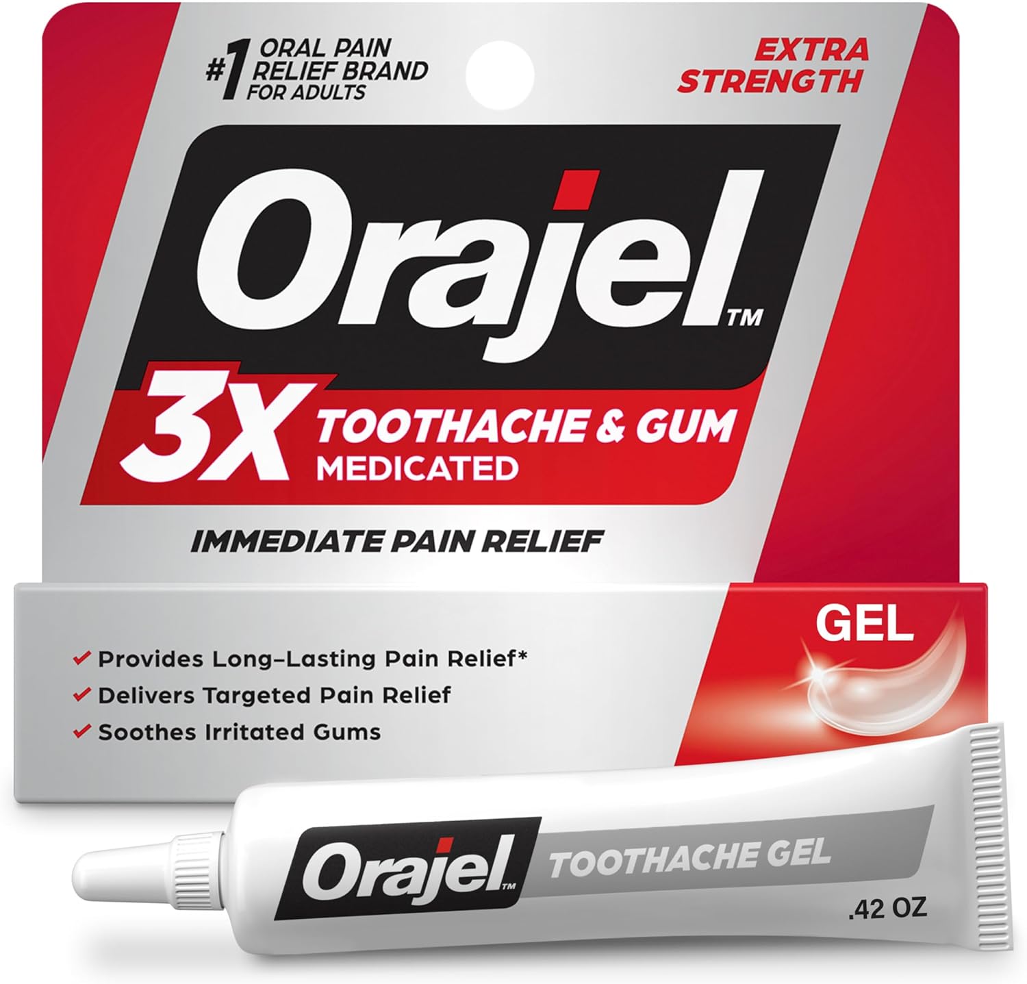 Orajel 3X For Toothache & Gum Pain: Maximum Gel Tube 0.42Oz - From #1 Oral Pain Relief Brand - Orajel For Instant Pain Relief