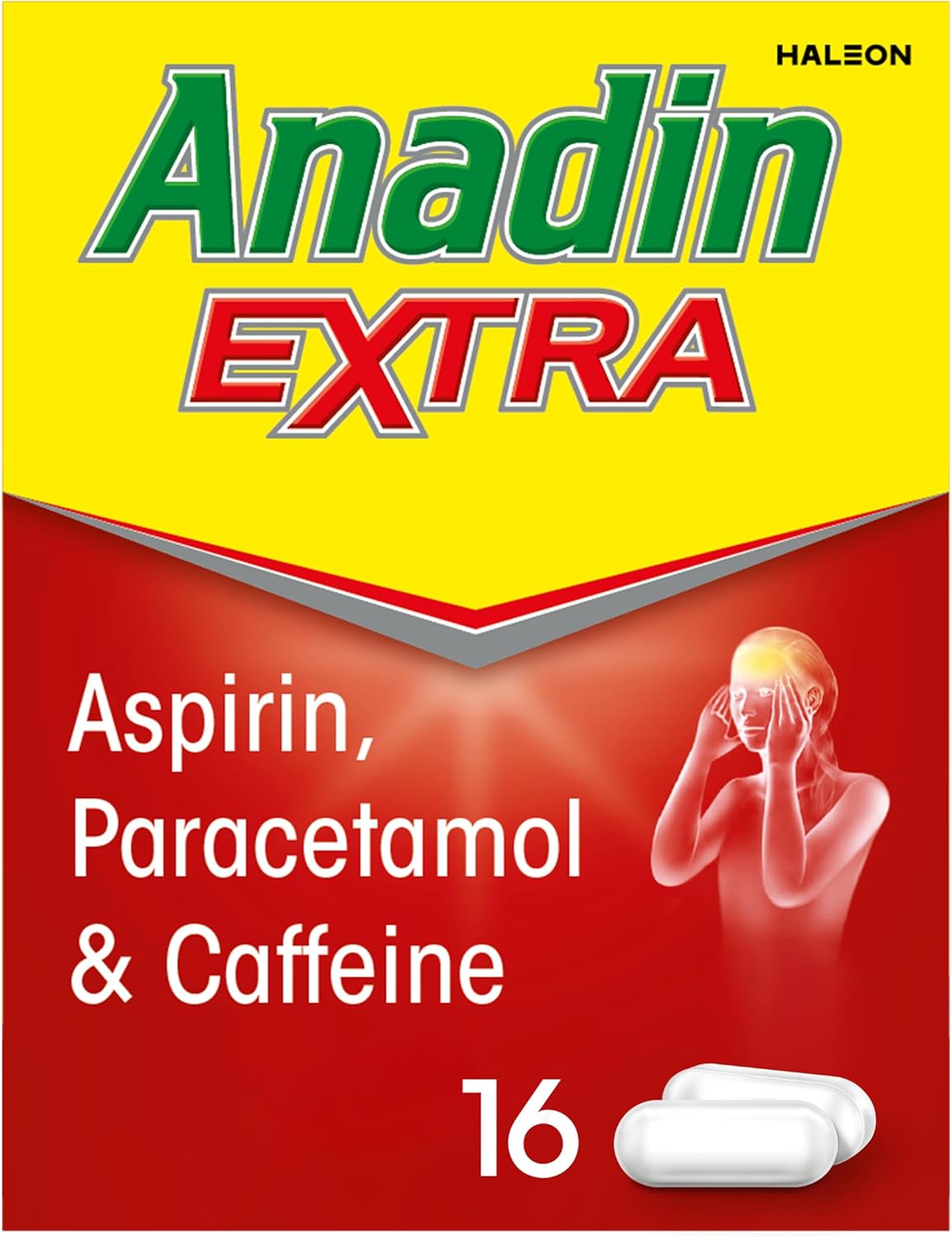 Anadin Extra Pain Relief Caplets, Migraine And Headache Pain Killers With Paracetamol, Aspirin And Caffeine, Pack Of 16