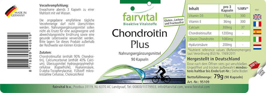 Fairvital | Chondroitin Plus - HIGH DOSAGE - 90 capsules - with chondroitin, vitamin D, vitamin E, calcium and hyaluronic acid