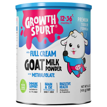 Goat Milk Toddler Formula – Growth Spurt Powdered Comfort & Gentle Formula – Lactoferrin, 2'-FL HMO, Prebiotics, Probiotics, Iron, DHA & ARA, Methylfolate, Immune Support, Non GMO Baby Transition Weaning