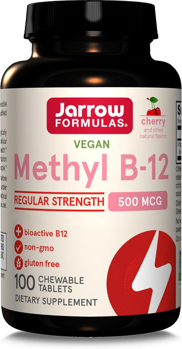 Jarrow Formulas, Methyl B12, 500Mcg, Cherry Flavour, 100 Chewable Vegan Tablets, Lab Tested, Gluten Free, Vegetarian, Soy Free, Gmo Free