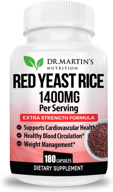 Red Yeast Rice Extract 1400mg 180 Count | Maintain Healthy Cholesterol Levels | Digestion & Weight Management For Healthy Heart, Supports Cardiovascular & Blood Circulation,Overall Health & Well Being