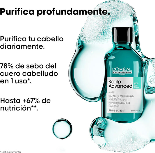 L'Oréal Professionnel Haarshampoo Zur Reinigung Fettiger Kopfhaut, Scalp Advanced, Anti-Oiliness Dermo-Purifier Shampoo, 300 Ml
