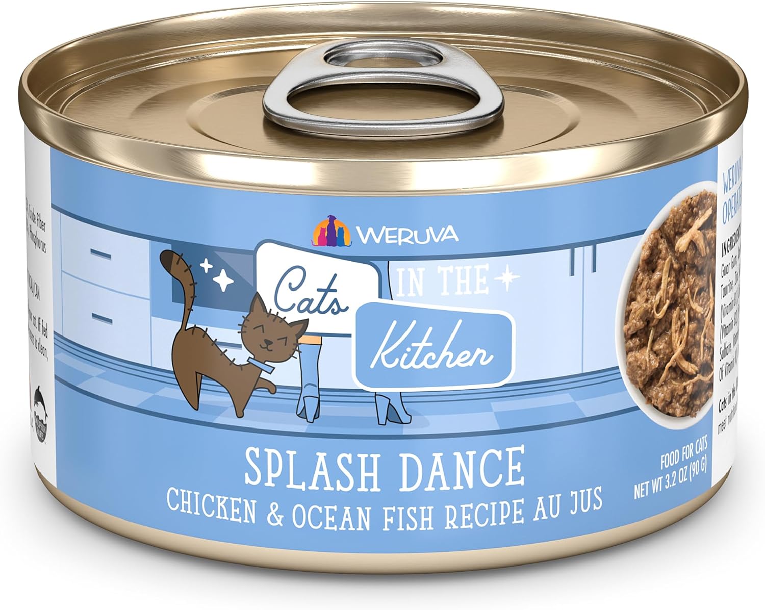 Weruva Cats In The Kitchen, Splash Dance With Chicken & Ocean Fish Au Jus Cat Food, 3.2Oz Can (Pack Of 24)