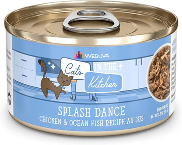 Weruva Cats In The Kitchen, Splash Dance With Chicken & Ocean Fish Au Jus Cat Food, 3.2Oz Can (Pack Of 24)