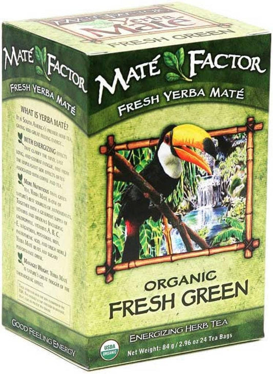 The Mate Factor Yerba Mate Energizing Herb Tea Bags, Organic Fresh Green, 24-Count Boxes (Pack Of 3)