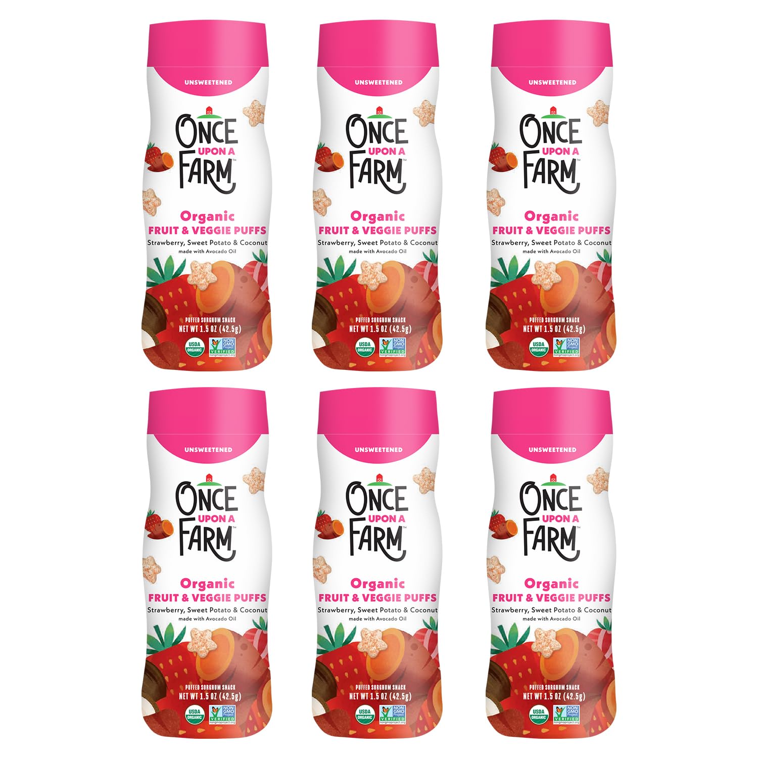 Once Upon A Farm Organic Baby Fruit & Veggie Puffs Strawberry, Sweet Potato & Coconut | 6 Count