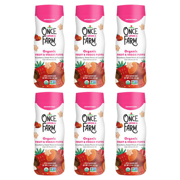 Once Upon A Farm Organic Baby Fruit & Veggie Puffs Strawberry, Sweet Potato & Coconut | 6 Count
