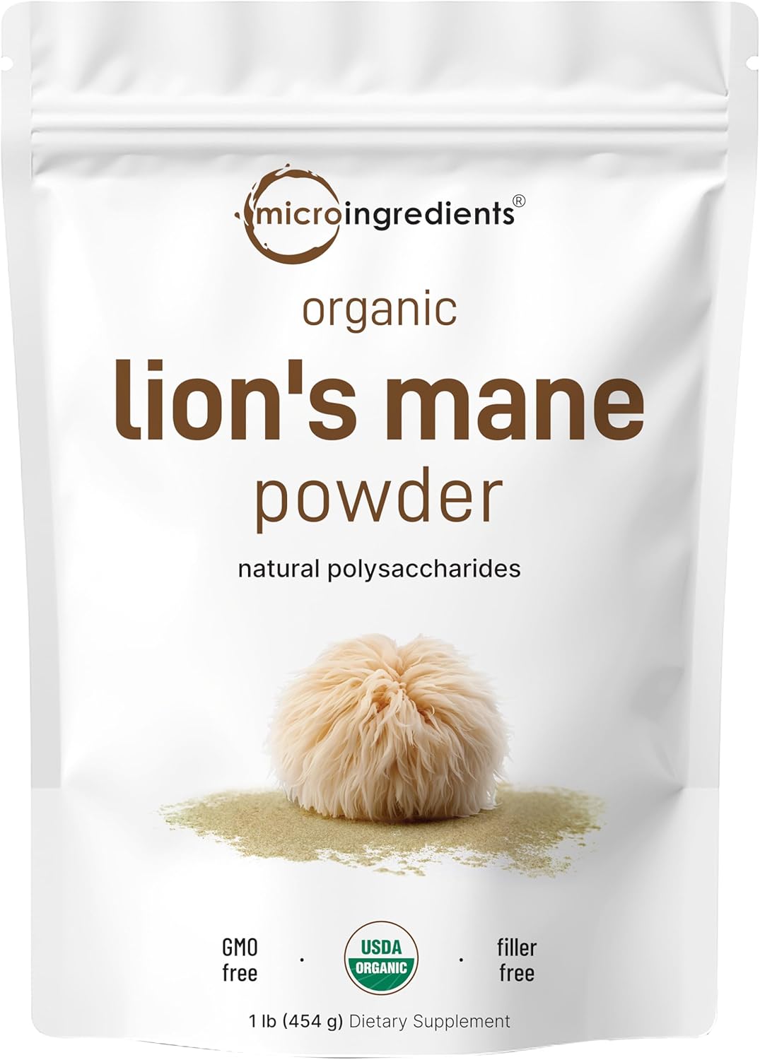 Micro Ingredients Organic Lions Mane Mushroom Supplement Powder, 16 Ounce | Natural Superfood For Brain, Energy, & Immune Health | Non-Gmo Vegan