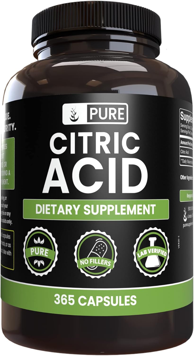 Pure Original Ingredients Citric Acid (365 Capsules) No Magnesium Or Rice Fillers, Always Pure, Lab Verified
