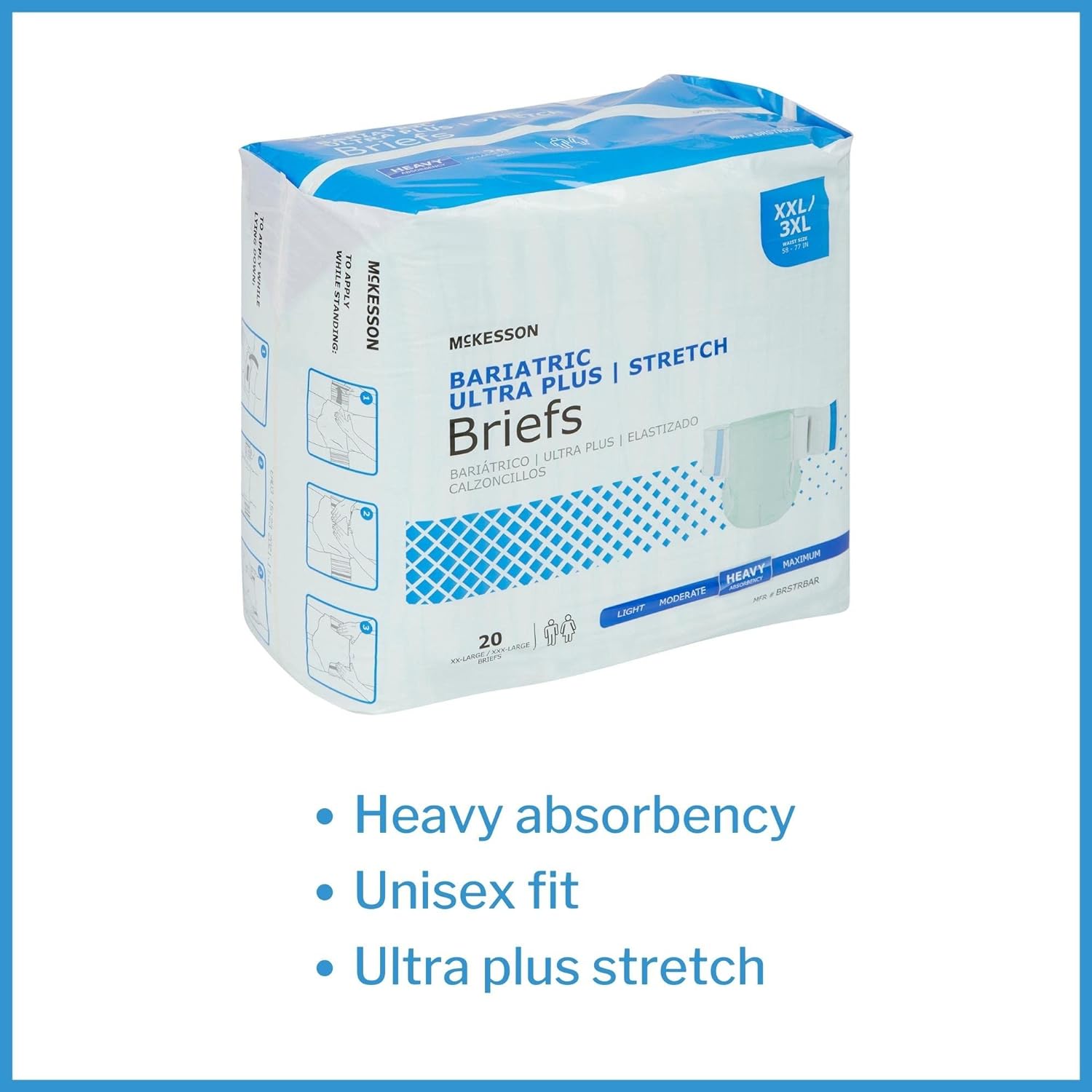 McKesson Bariatric Ultra Plus Stretch Briefs, Incontinence, Adult Unisex, Heavy Absorbency, 2XL / 3XL, 20 Count, 4 Packs, 80 Total : Health & Household