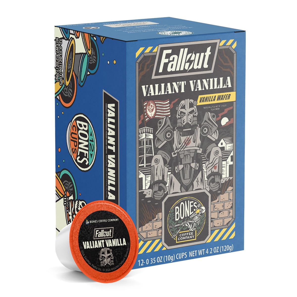 Bones Coffee Company Flavored Coffee Bones Cups Valiant Vanilla Flavored Pods Vanilla Wafer Flavor | 12ct Single-Serve Coffee Pods Inspired From Fallout Series