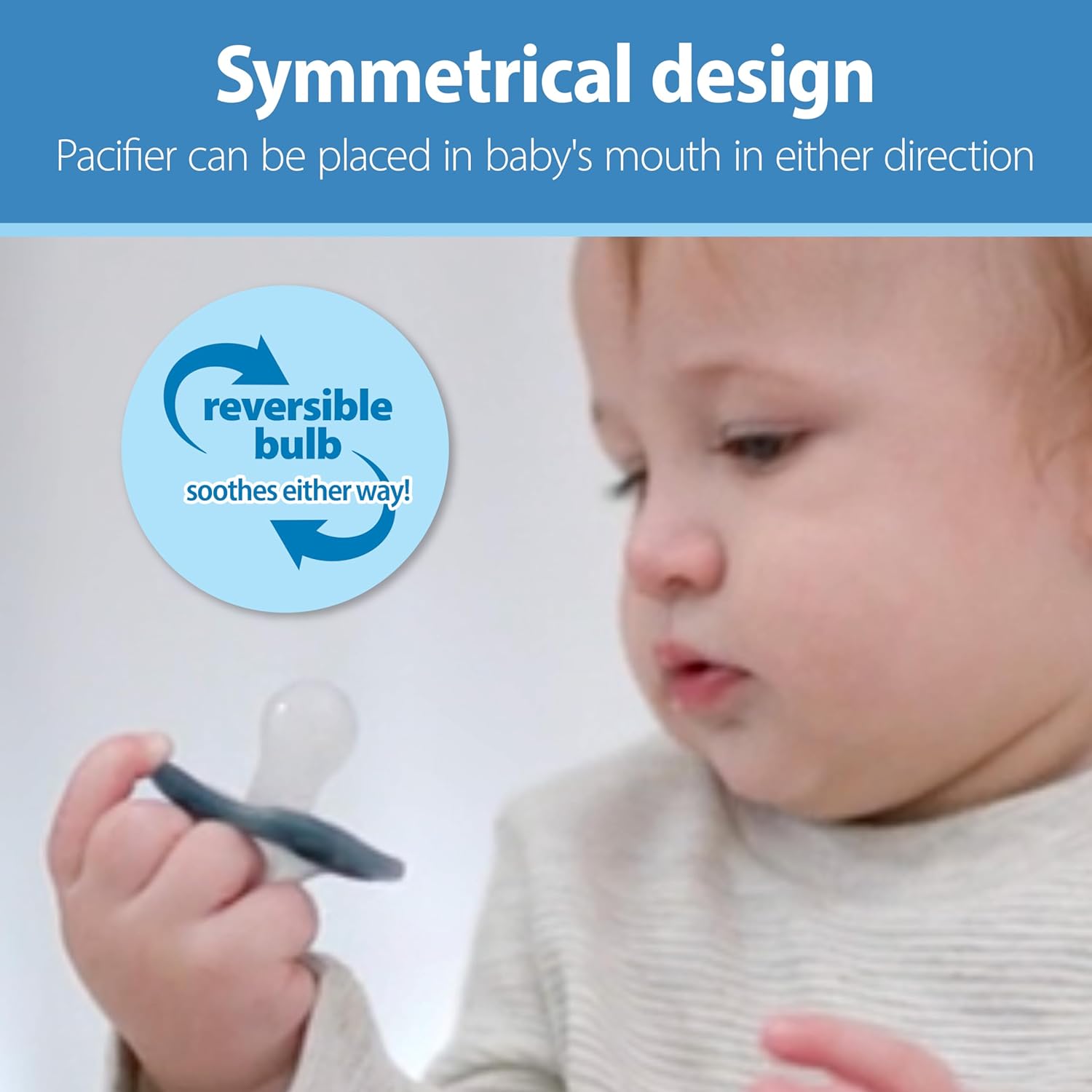 Dr. Brown'S Advantage One-Piece Silicone Baby Pacifier, Fully Symmetrical Soother, Dark Blue/Light Blue/Orange, 6-18M, Bpa Free, 3 Pack : Baby